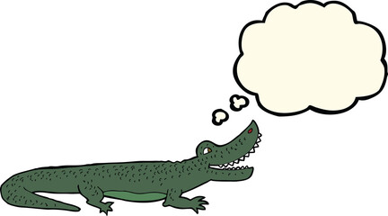 cartoon happy crocodile with thought bubble