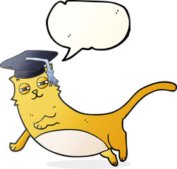 speech bubble cartoon cat with graduate cap