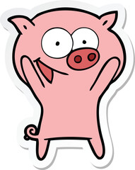 sticker of a happy pig cartoon