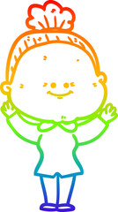 rainbow gradient line drawing cartoon happy old woman