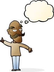 cartoon old man telling story with thought bubble