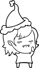 line drawing of a undead vampire girl wearing santa hat