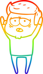rainbow gradient line drawing cartoon tired man
