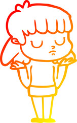 warm gradient line drawing cartoon indifferent woman