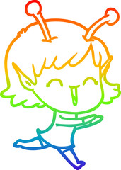 rainbow gradient line drawing cartoon alien girl laughing