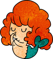 textured cartoon of cute kawaii mermaid girl