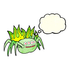 cartoon spooky spider with thought bubble