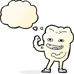 Obraz premium cartoon strong healthy tooth with thought bubble