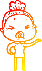 warm gradient line drawing cartoon angry old woman