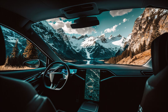 Passenger view from the interior of an electric vehicle &mdash; Generative AI