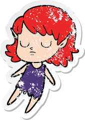 distressed sticker of a cartoon elf girl