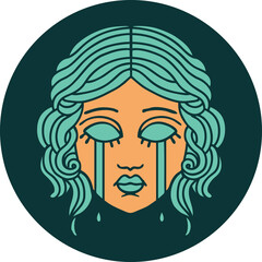 tattoo style icon of female face crying
