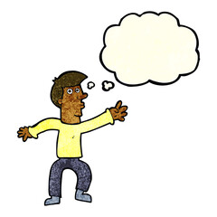 cartoon reaching man with thought bubble