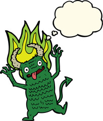 cartoon demon with thought bubble