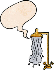 cartoon shower and speech bubble in retro texture style
