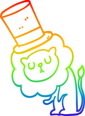 rainbow gradient line drawing cute cartoon lion wearing top hat