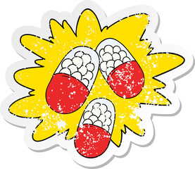 distressed sticker of a cartoon powerful pills