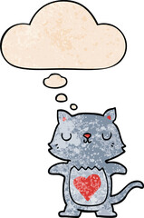 cute cartoon cat and thought bubble in grunge texture pattern style
