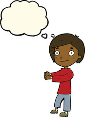 cartoon happy boy with thought bubble