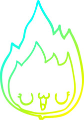 cold gradient line drawing cartoon flame with face
