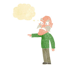 cartoon furious old man with thought bubble