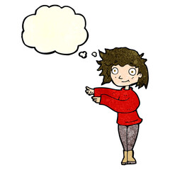 cartoon dancing woman with thought bubble