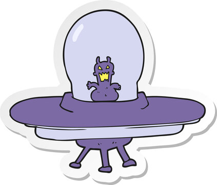 sticker of a cartoon alien spaceship