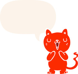 cartoon cat and speech bubble in retro style