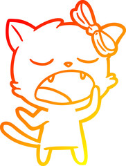 warm gradient line drawing cartoon yawning cat