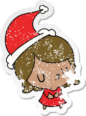 christmas distressed sticker cartoon of kawaii girl