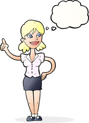 cartoon woman with great idea with thought bubble
