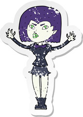 retro distressed sticker of a cartoon vampire girl