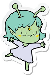sticker of a cartoon alien girl