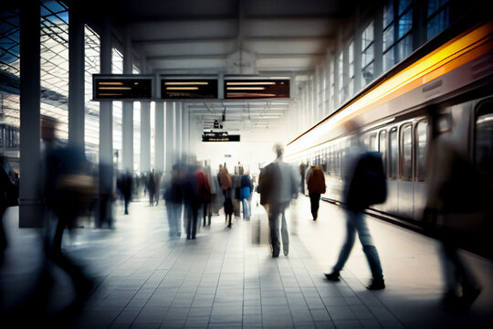 Hektik und Dynamik: Menschen in Bewegung am Bahnhof - Generative Ai