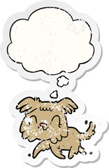 cartoon dog and thought bubble as a distressed worn sticker