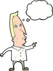 cartoon pointing man with thought bubble