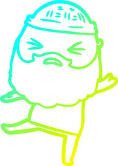 cold gradient line drawing cartoon man with beard