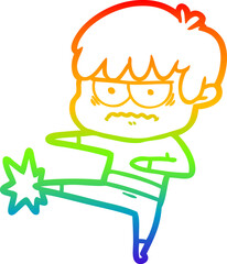 rainbow gradient line drawing annoyed cartoon boy