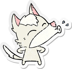 distressed sticker of a howling wolf cartoon