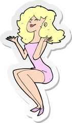 Obraz na płótnie Canvas sticker of a cartoon attractive woman sitting