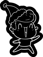 cartoon icon of a excited man wearing santa hat