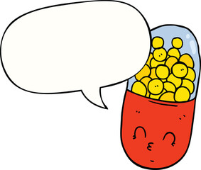 cartoon pill and speech bubble