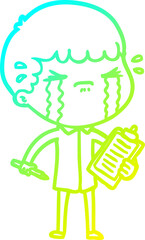 cold gradient line drawing cartoon man crying