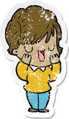 distressed sticker of a cartoon woman talking