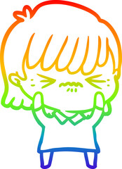 rainbow gradient line drawing annoyed cartoon girl