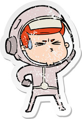 distressed sticker of a cartoon stressed astronaut