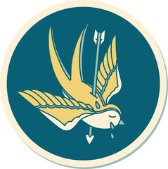 tattoo style sticker of a swallow pierced by arrow
