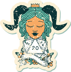 tiefling with natural twenty dice roll illustration