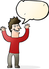 cartoon excited man with speech bubble