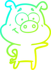 cold gradient line drawing cartoon pig pointing